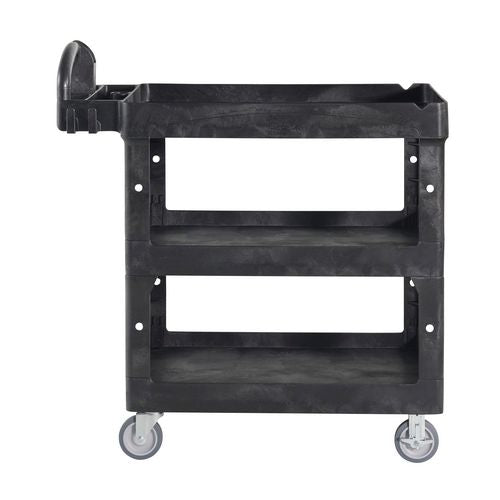 Brute 3-shelf Heavy-duty Ergo Lipped Utility Cart, Resin, 3 Shelves, 600 Lb Capacity, 25.24" X 44" X 47", Black