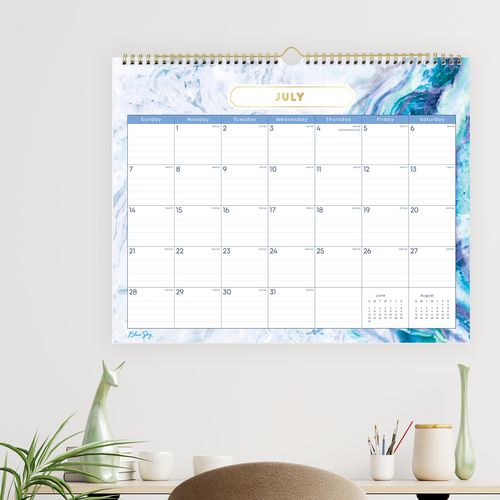 Gemma Academic Wall Calendar, Geode Artwork, 15" X 12", White/blue Sheets, 12-month (july To June): 2024 To 2025