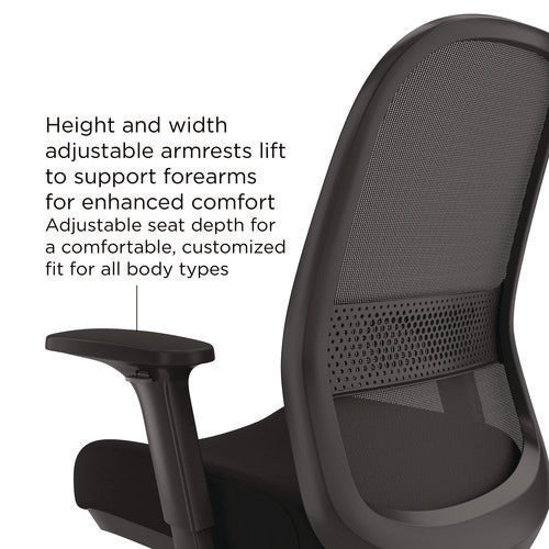 Essentials Mesh Back Fabric Task Chair, Adjustable Lumbar Support, Supports Up To 275 Lb, 18.31" To 22.17" Seat Height, Black