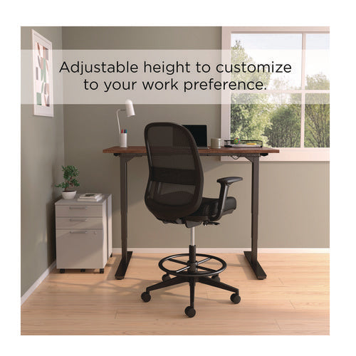 Essentials Mesh Back Drafting Stool, Adjustable Lumbar Support, Supports Up To 275 Lb, 26.6" To 33.6" Seat Height, Black