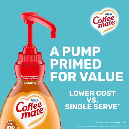 Liquid Creamer Pump Bottle, Caramel, 50.7 Oz Pump Bottle, 2/carton