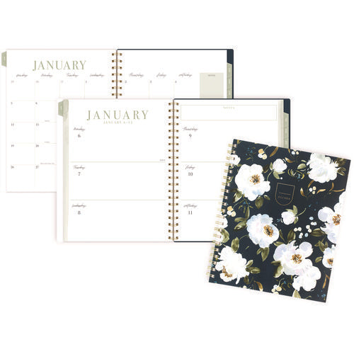 Leah Bisch Weekly/monthly Floral Planner, Floral Artwork, 11" X 9.25", Blue/white/gold Cover, 12-month (jan To Dec): 2025