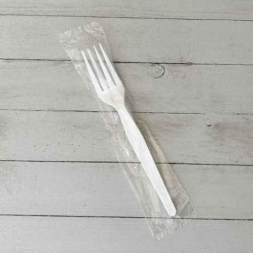 Heavyweight Wrapped Polystyrene Cutlery, Fork, White, 1,000/carton