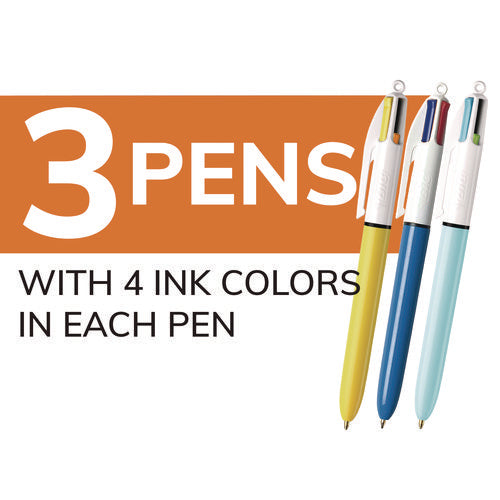 4-color Multi-color Ballpoint Pen, Retractable, Medium 1 Mm, Assorted Ink, Assorted Barrels, 3/pack