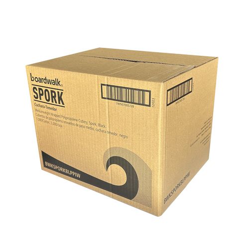 Mediumweight Wrapped Polypropylene Cutlery, Spork, Black, 1,000/carton