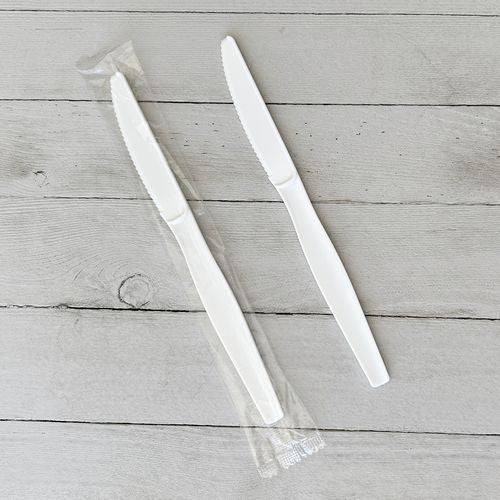 Heavyweight Wrapped Polystyrene Cutlery, Knife, White, 1,000/carton