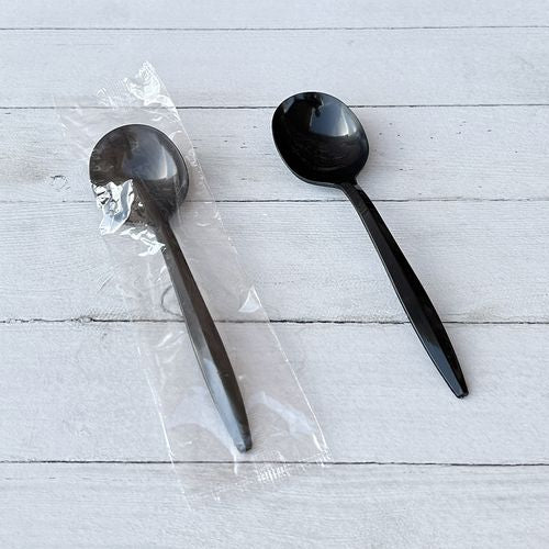 Mediumweight Wrapped Polypropylene Cutlery, Soup Spoon, Black, 1,000/carton