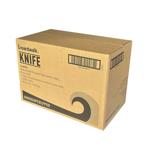 Mediumweight Wrapped Polypropylene Cutlery, Knife, Black, 1,000/carton