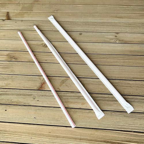 Wrapped Giant Straws, 10.25", Polypropylene, Red/white Striped, 1,200/carton