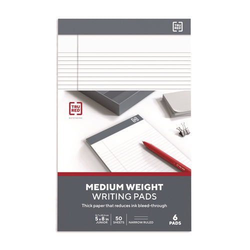 Notepads, Narrow Rule, 50 White 5 X 8 Sheets, 6/pack