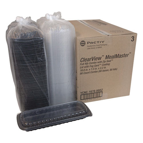 Mealmaster Rib Container Base/lid, 16.6 X 7.3 X 2.3, Black/clear Plastic, 80/carton