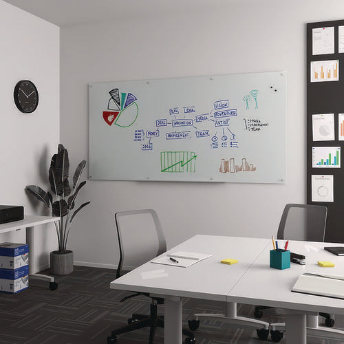 Magnetic Tempered Glass Dry Erase Board, 96" X 48", White Surface