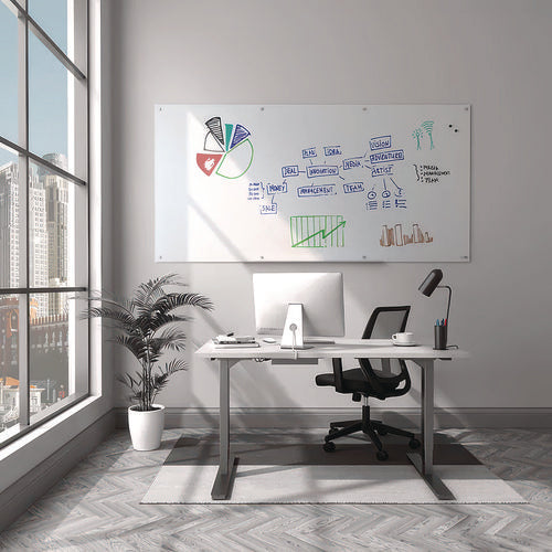 Magnetic Tempered Glass Dry Erase Board, 96" X 48", White Surface