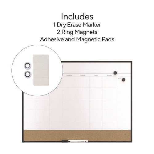 Magnetic Steel Dry Erase Combo Board, Monthly Planning/scheduling, 23" X 17", White/natural Surface, Black Aluminum Frame