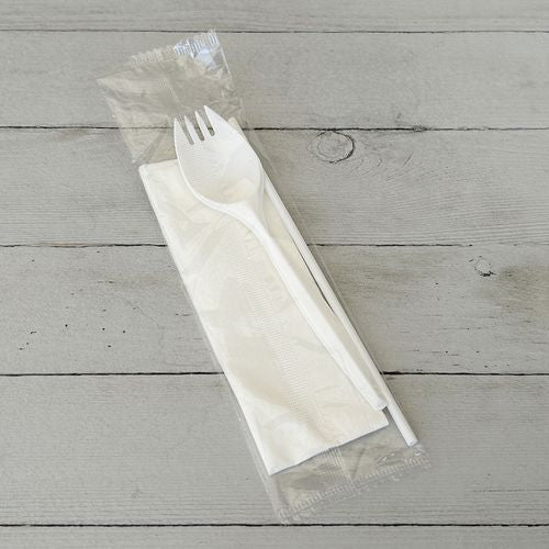 School Cutlery Kit, Napkin/spork/straw, White, 1,000/carton