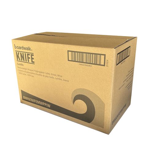 Mediumweight Wrapped Polypropylene Cutlery, Knife, White, 1,000/carton