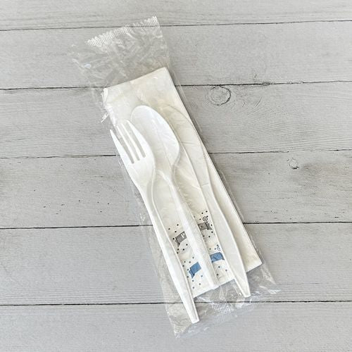 Six-piece Cutlery Kit, Fork/knife/teaspoon/napkin/pepper/salt, White, 1,000/carton