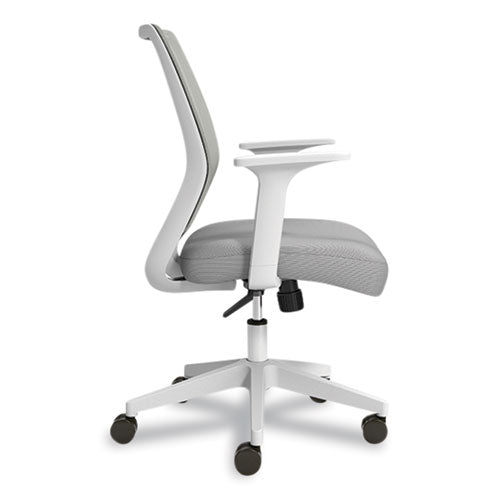 Essentials Mesh Back Fabric Task Chair With Arms, Supports Up To 275 Lb, Gray Fabric Seat, Gray Mesh Back, White Base