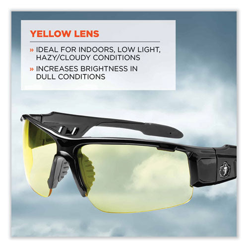 Skullerz Dagr Safety Glasses, Black Nylon Impact Frame, Yellow Polycarbonate Lens