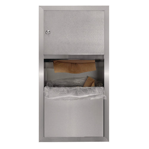 Recessed Commercial Paper Towel Dispenser With 2 Gal Waste Receptacle, 28 X 4.3 X 14, Stainless Steel