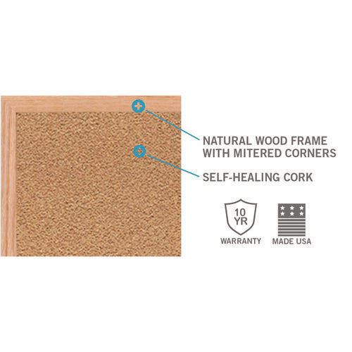 Natural Cork Bulletin Board With Wood Frame, 87.94" X 48.5", Tan Surface, Natural Oak Frame