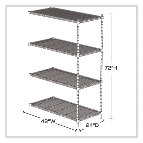 Industrial Add-on Unit, Four-shelf, 48w X 24d X 72h, Steel, Black