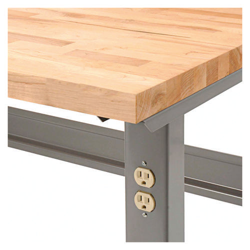 Standard Duty Butcher Block Top Adjustable Height Workbench, 2,000 Lbs, 60 X 30 X 30.88 To 36.88, Gray