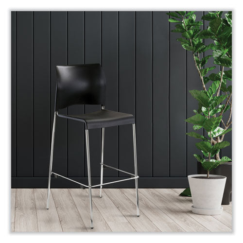 Cafetorium Bar Height Stool, Supports Up To 500 Lb, 31" Seat Height, Black Seat, Black Back, Chrome Base