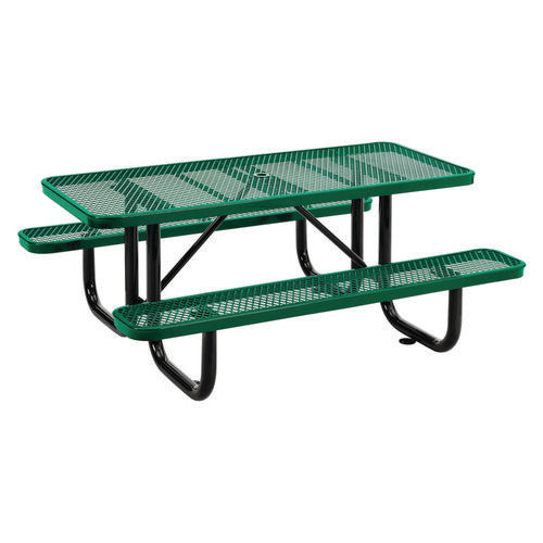 Expanded Steel Picnic Table, Rectangular, 72 X 62 X 29.5, Green Top, Green Base/legs