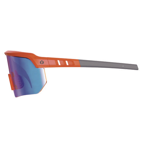 Skullerz Aegir Safety Glasses, Mirrored Lenses, Orange Nylon Impact Frame, Blue Mirror Polycarbonate Lens