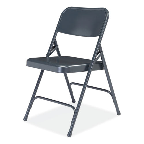 200 Series Premium All-steel Double Hinge Folding Chair, Supports Up To 500 Lb, 17.25" Seat Height, Blue, 4/carton