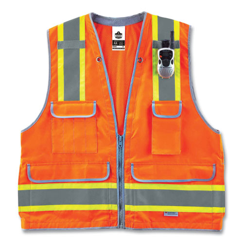 Glowear 8254hdz Class 2 Heavy-duty Surveyors Zipper Vest, Polyester, 4x-large/5x-large, Orange