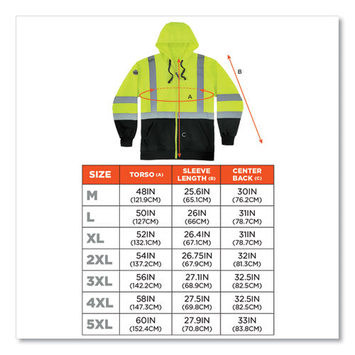 Glowear 8372 Zipup Hivis Class 3 Zip Hooded Sweatshirt With Black Bottom, Polar Fleece, Lime, X-large