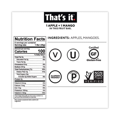 Nutrition Bar, Gluten Free Apple And Mango Fruit, 1.2 Oz Bar, 12/carton