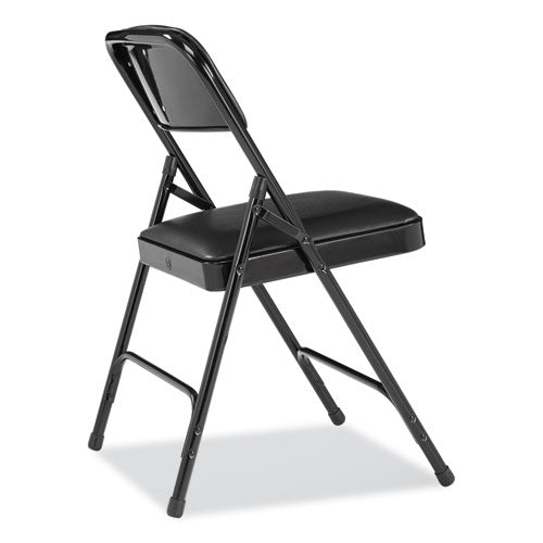 1200 Series Premium Vinyl Dual-hinge Folding Chair, Supports Up To 500 Lb, 17.75" Seat Height, Caviar Black, 4/carton