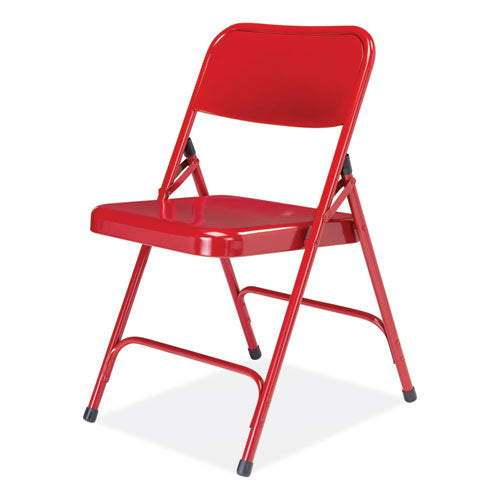 200 Series Premium All-steel Double Hinge Folding Chair, Supports Up To 500 Lb, 17.25" Seat Height, Red, 4/carton