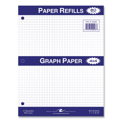 Graph Filler Paper, 3-hole, 8.5 X 11, Quadrille: 4 Sq/in, 80 Sheets/pack, 24 Packs/carton