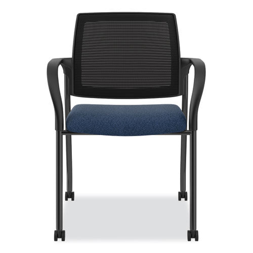 Ignition Series Guest Chair With Arms, 25" X 21.75" X 33.5", Navy Seat, Black Back, Black Base