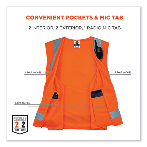 Glowear 8249z-s Single Size Class 2 Economy Surveyors Zipper Vest, Polyester, X-small, Orange