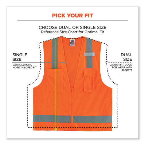 Glowear 8249z-s Single Size Class 2 Economy Surveyors Zipper Vest, Polyester, X-small, Orange