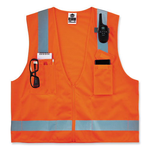 Glowear 8249z-s Single Size Class 2 Economy Surveyors Zipper Vest, Polyester, X-small, Orange