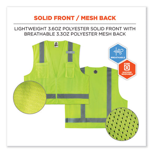 Glowear 8249z-s Single Size Class 2 Economy Surveyors Zipper Vest, Polyester, X-large, Lime