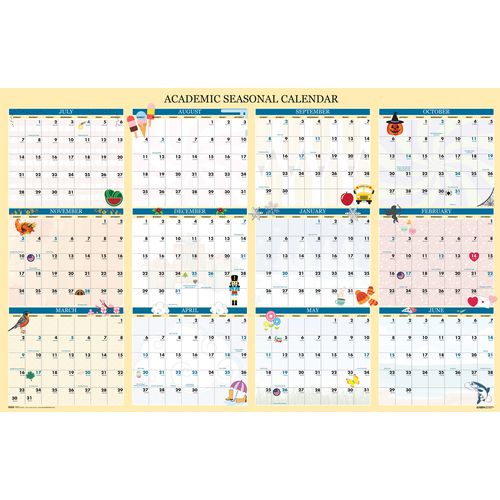 Recycled Academic Seasonal Laminated Wall Calendar, Illustrated Seasons, 24 X 37, 12-month (july To June), 2024 To 2025