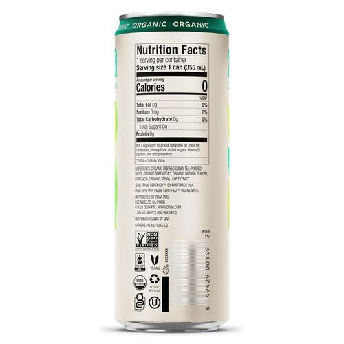 Zero Sugar Naturally Sweetened Green Tea, Green, 12 Oz Can, 12/carton