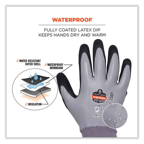 Proflex 7501 Coated Waterproof Winter Gloves, Gray, Medium, Pair