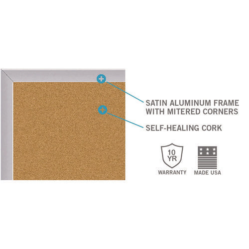 Natural Cork Bulletin Board With Aluminum Frame, 87.91" X 48.5", Tan Surface, Satin Aluminum Frame