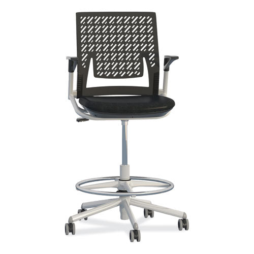 Thesis Flex Back Stool With Arms, Supports Up To 250 Lb, 21.5" To 29.5" Seat Height, Black Seat, Silver Base