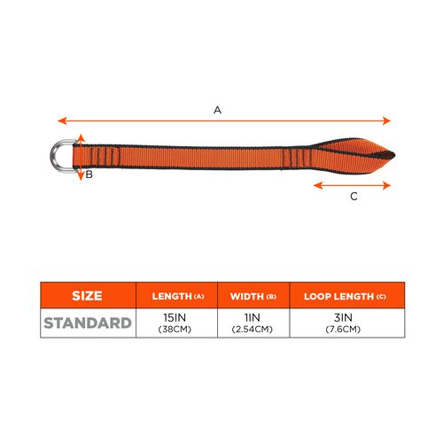 Squids 3174 Anchor Choke Strap For Tool Tethering, 25 Lb Max Safe Working Capacity, 15" Long, Orange