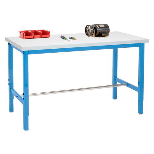 Adjustable Height Heavy Duty Workbenches, 5,000 Lbs, 72 X 30 X 31.63 To 43.63, White/blue