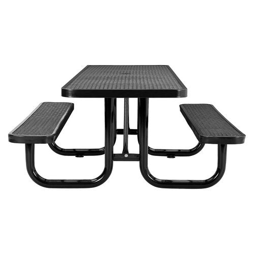 Ada Compliant Expanded Steel Picnic Table, Rectangular, 96 X 60 X 29.5, Black Top And Base